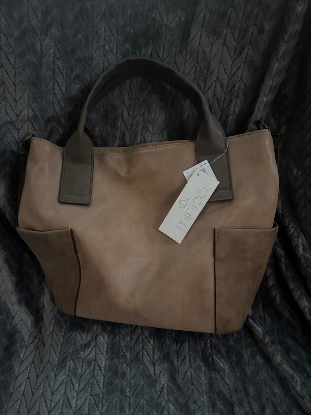 Minicci Two-Tone Taupe and Dark Brown Leather Tote